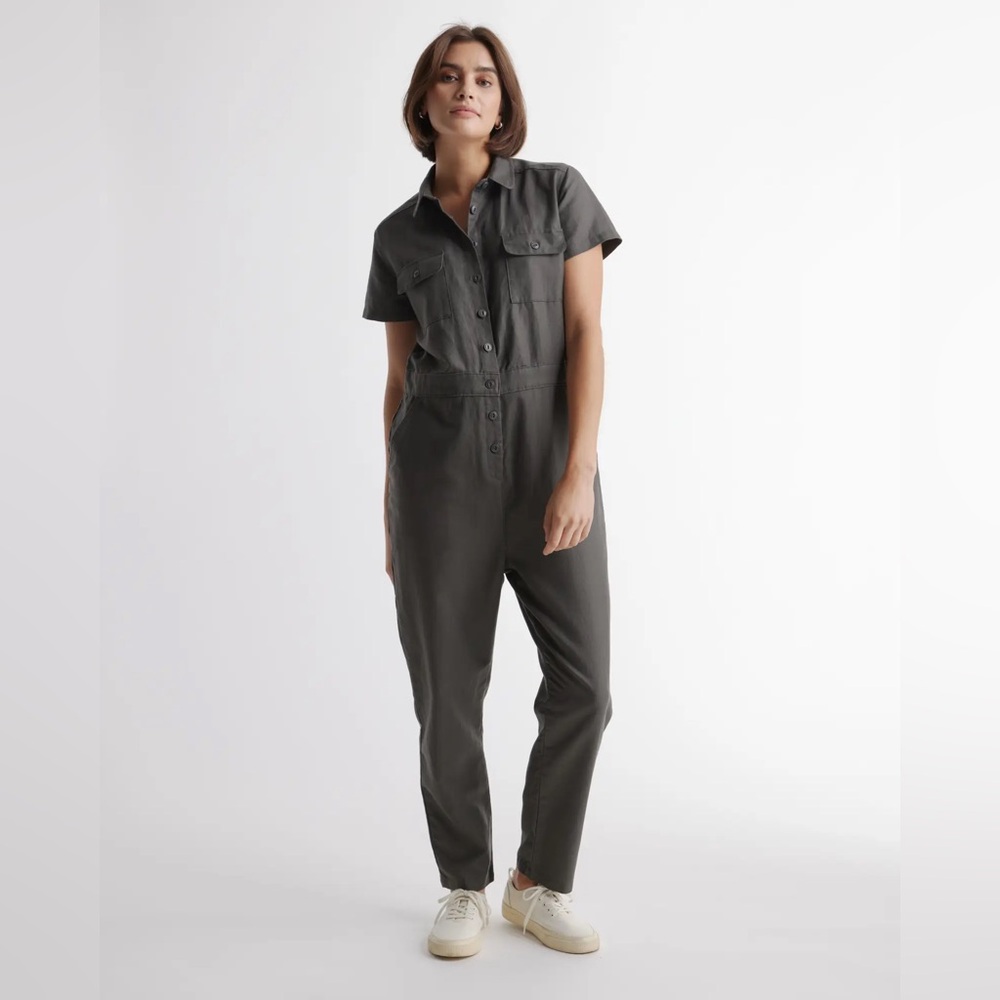 Quince NWOT Cotton Linen Twill Short Sleeve Coverall Jumpsuit size S